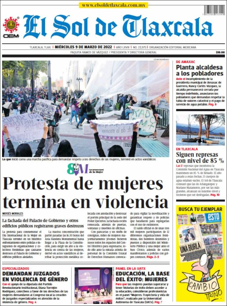 Portada de El Sol de Tlaxcala (M&eacute;xico)