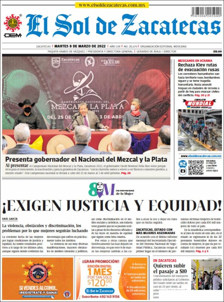 Portada de El Sol de Zacatecas (M&eacute;xico)