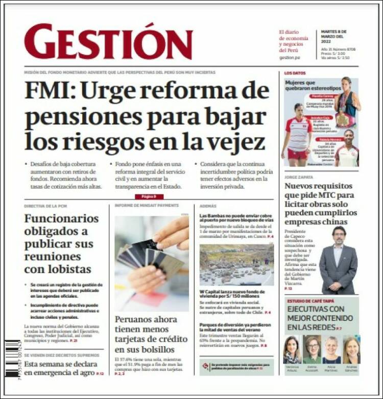 Portada de Diario Gestión (Per&uacute;)