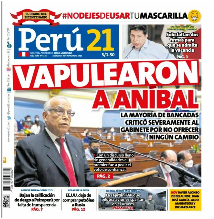 Portada de Perú 21 (Per&uacute;)