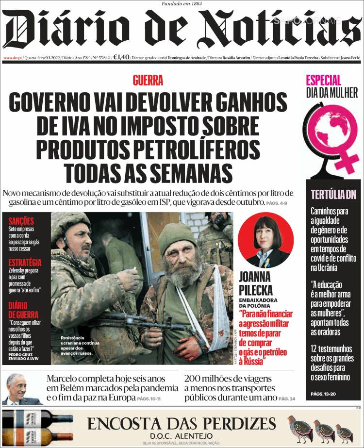 Portada de Diário de Noticias (Portugal)