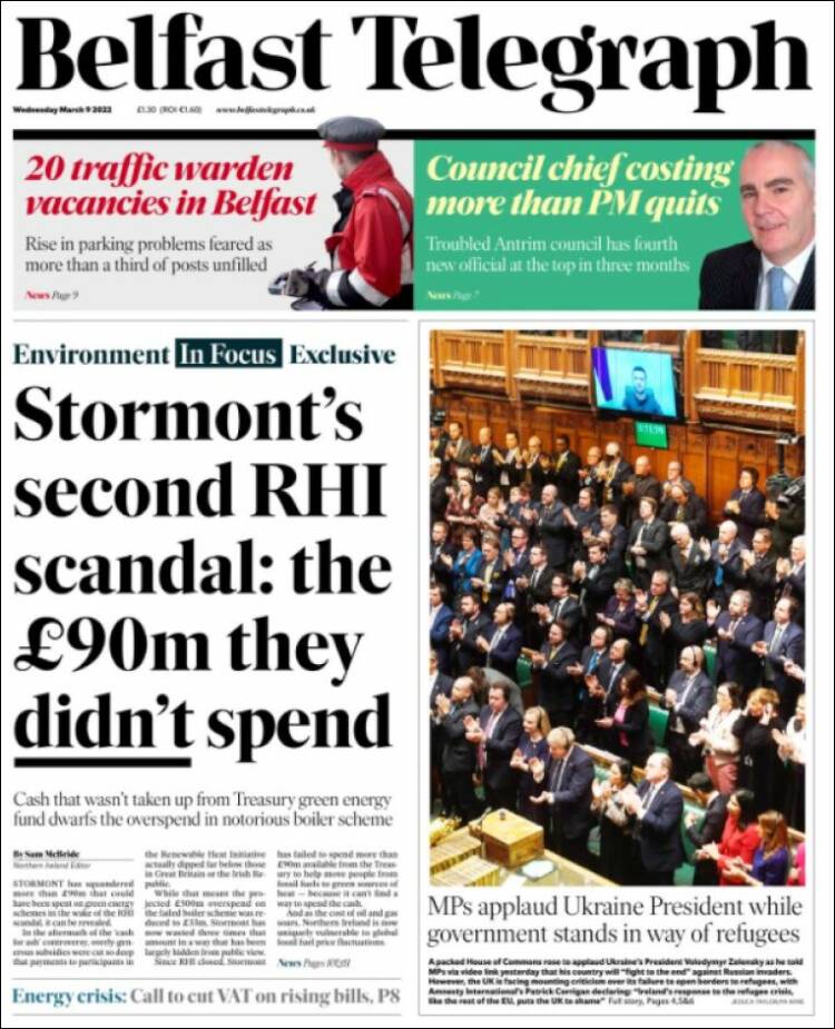 Portada de Belfast Telegraph (Reino Unido)