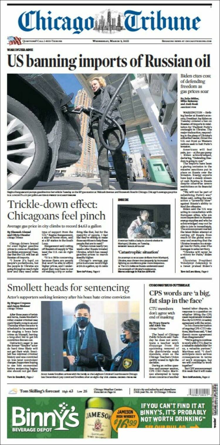 Portada de Chicago Tribune (USA)