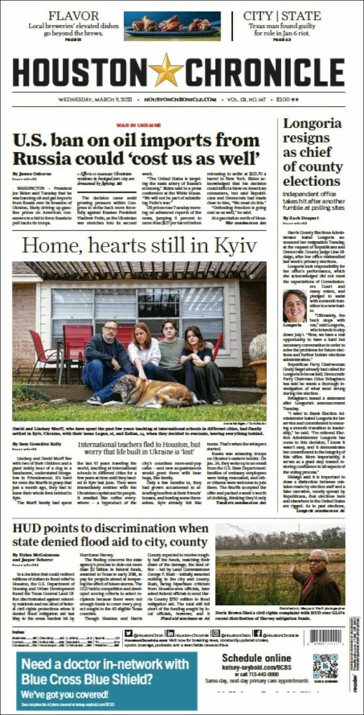 Portada de Houston Chronicle (USA)