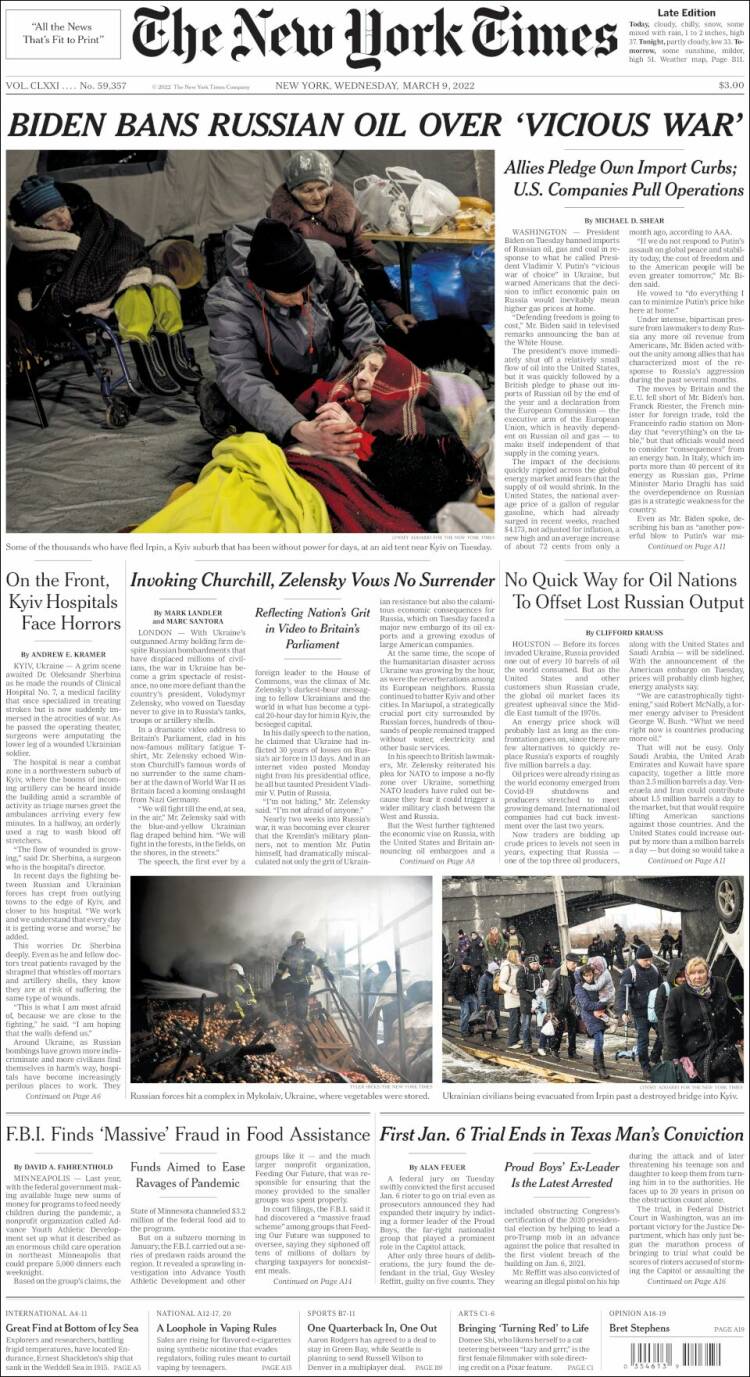 Portada de New York Times (USA)