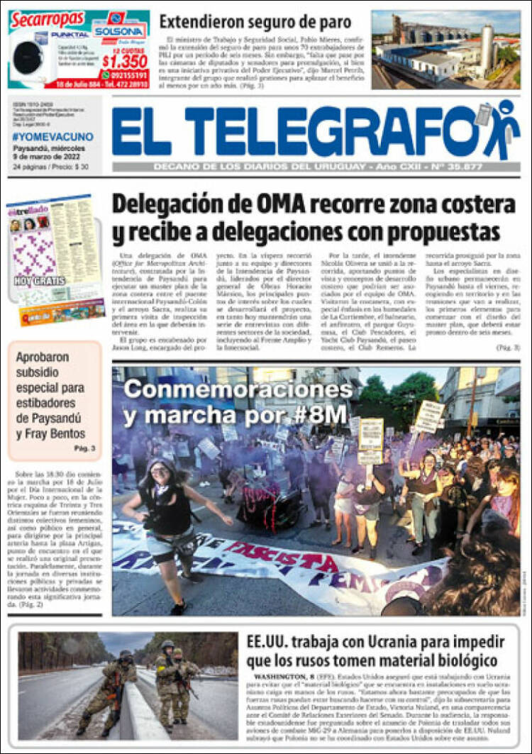 Portada de El Telégrafo (Uruguay)
