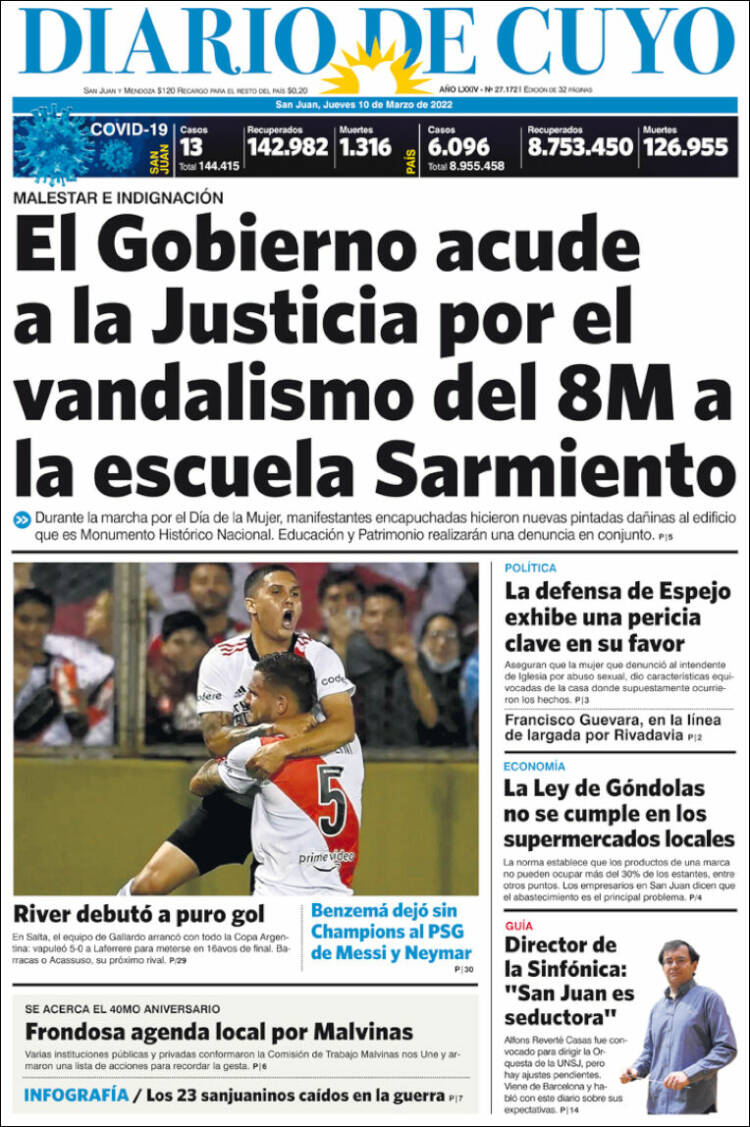 Portada de Diario de Cuyo (Argentina)