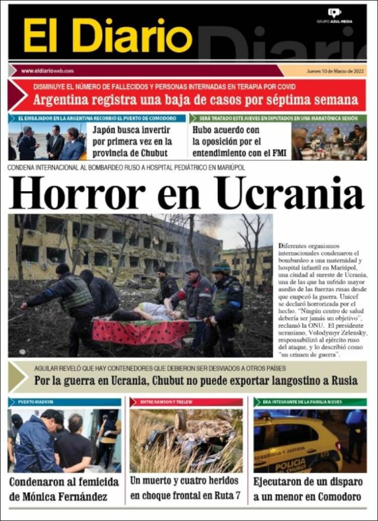Portada de El Diario de Madryn (Argentina)