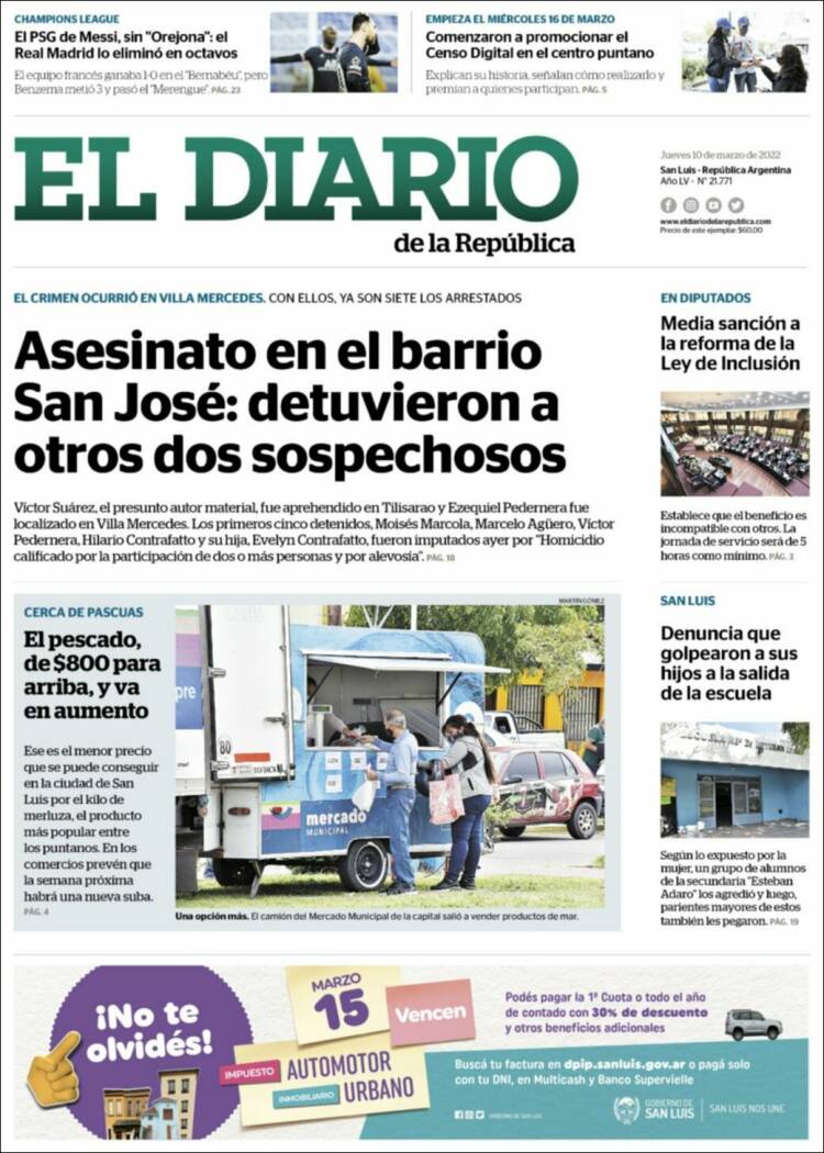 Portada de Diario de la República (Argentina)