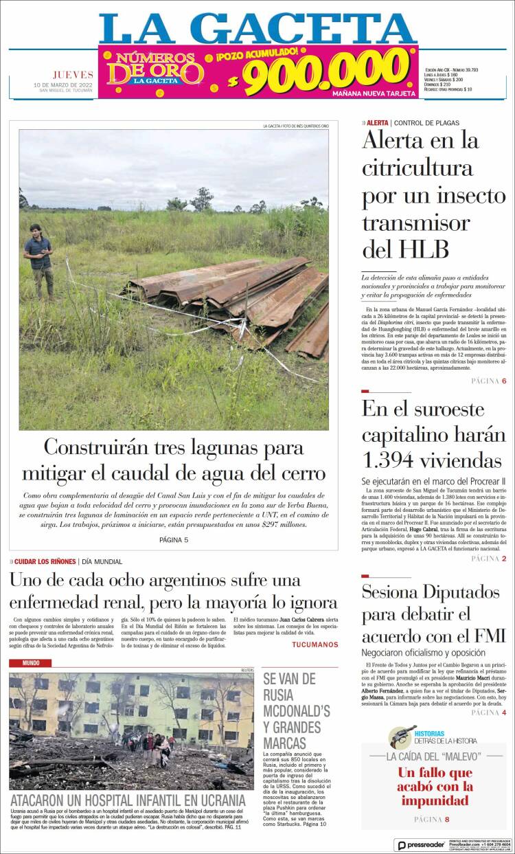 Portada de La Gaceta (Argentina)