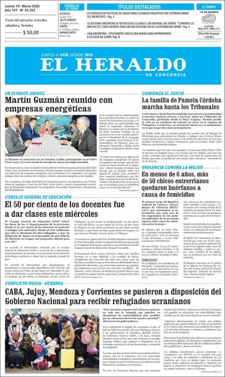Portada de El Heraldo de Concordia (Argentina)
