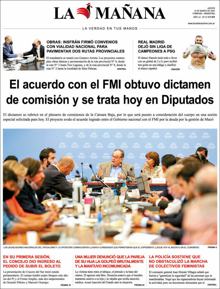 Portada de Diario La Mañana (Argentina)