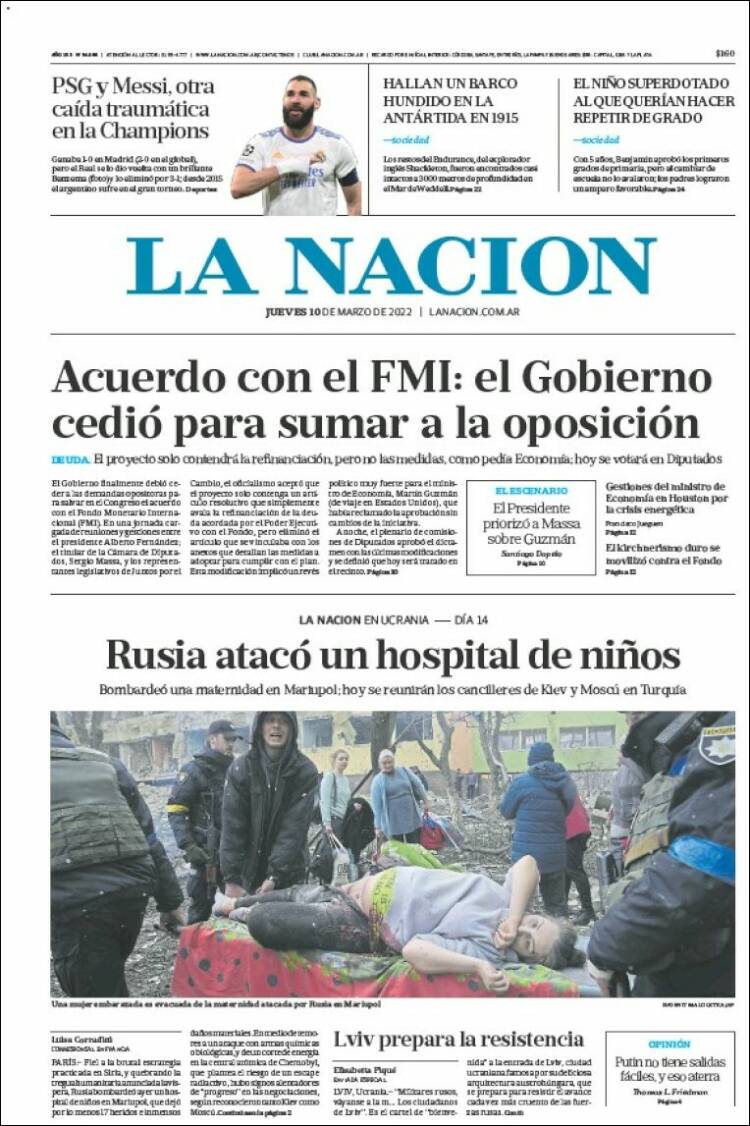 Portada de La Nación (Argentina)