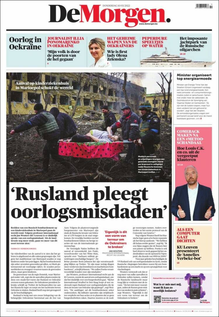 Portada de De Morgen (B&eacute;lgica)