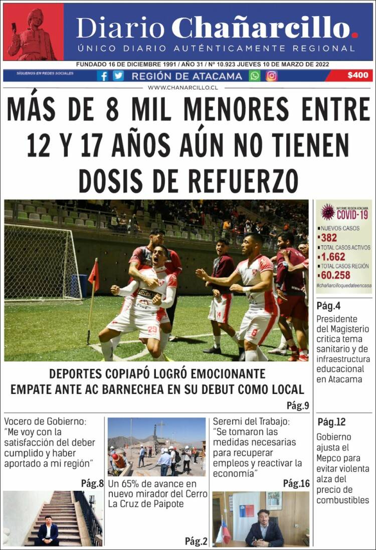 Portada de Diario Chañarcillo (Chile)