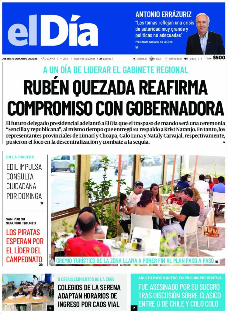 Portada de El Día (Chile)