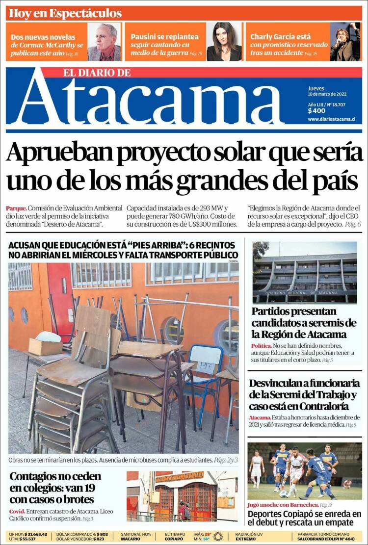 Portada de Diario de Atacama (Chile)