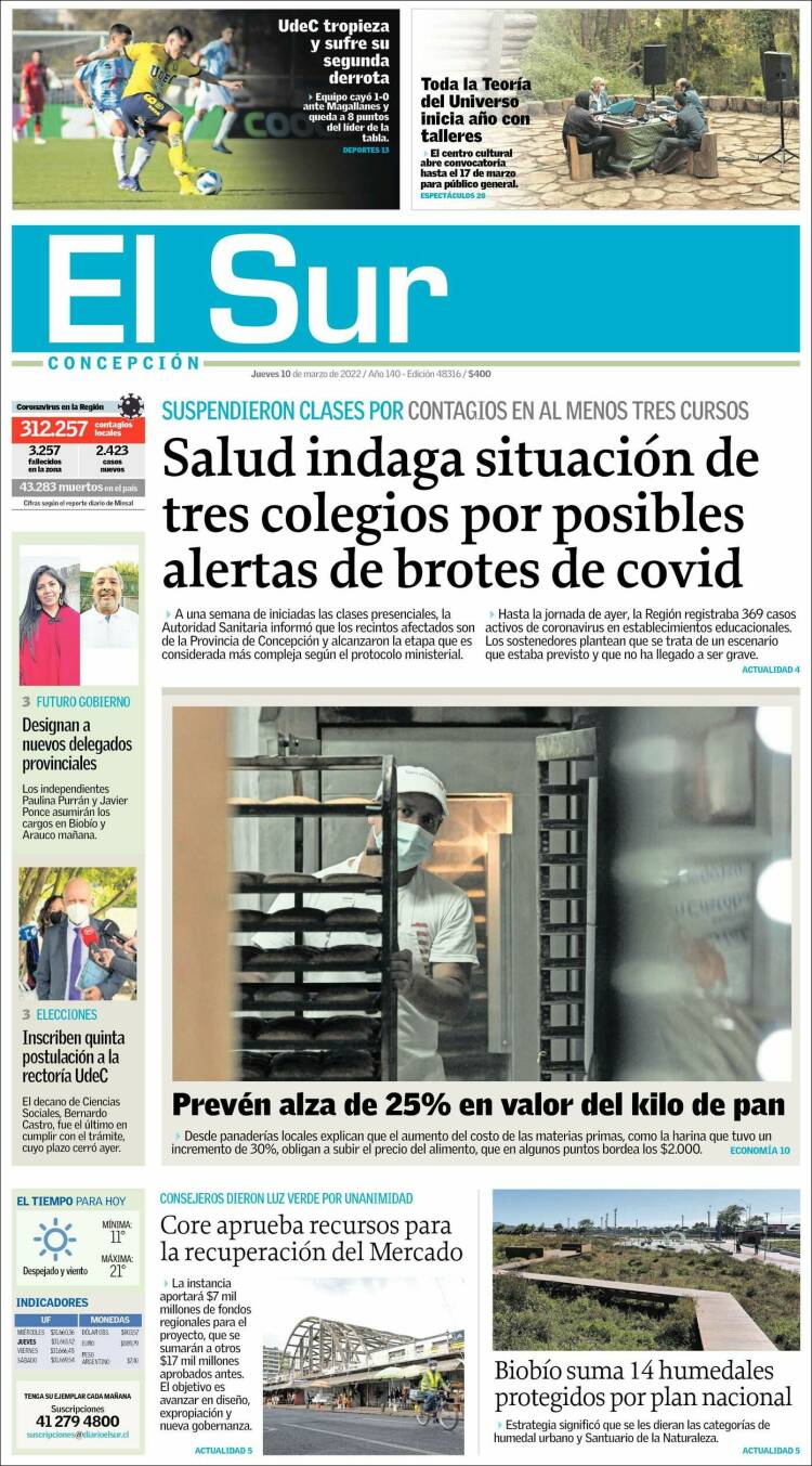 Portada de El Sur (Chile)