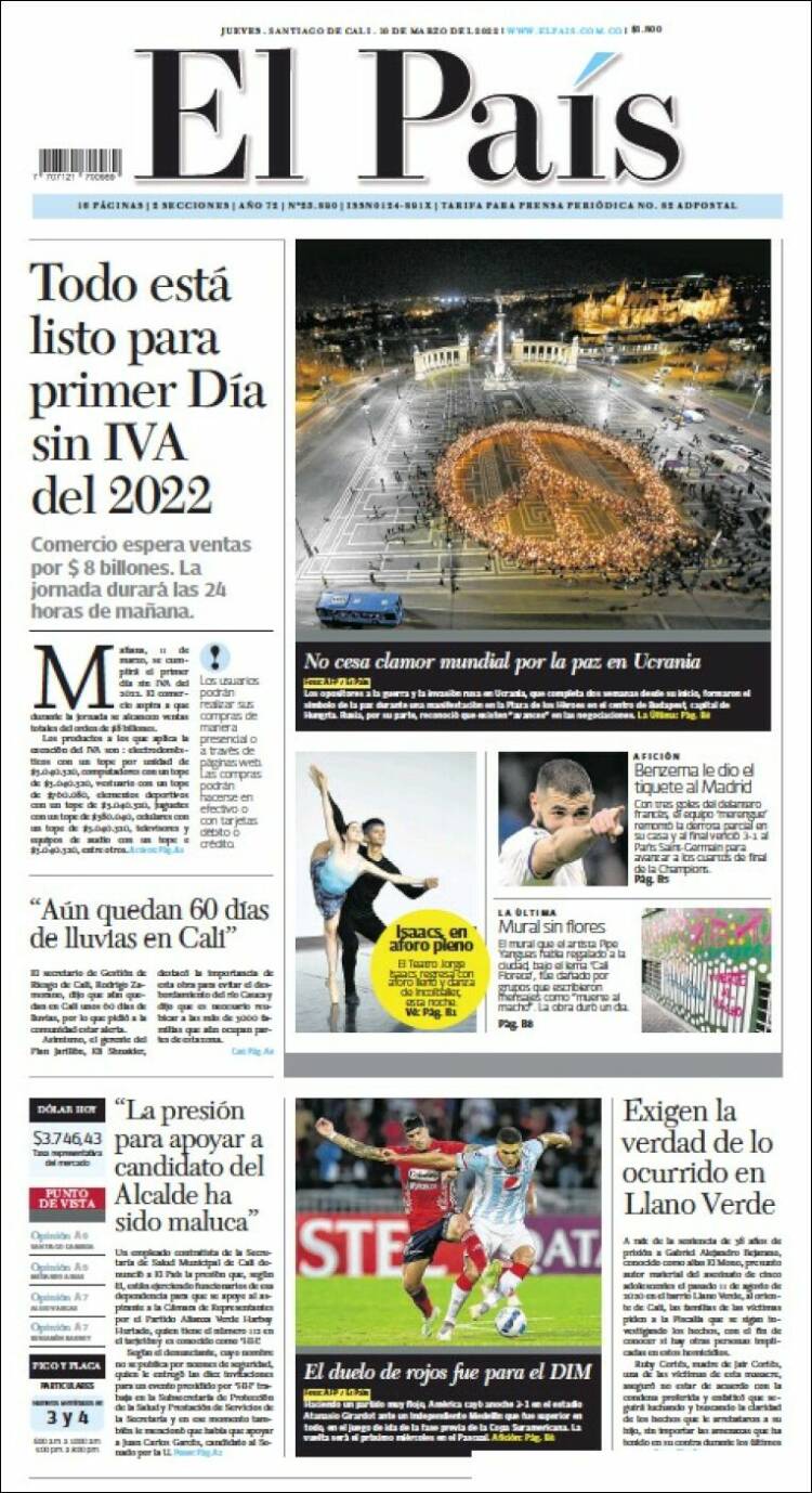 Portada de El País - Cali (Colombia)
