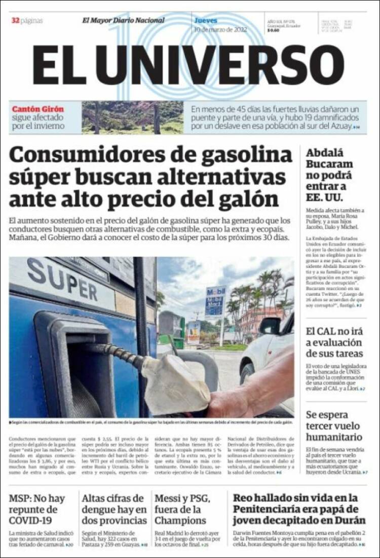 Portada de El Universo - Ecuador (Ecuador)