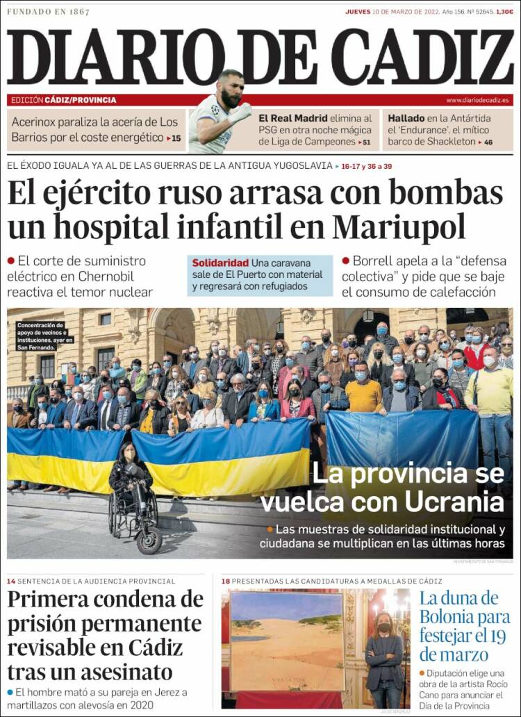 Portada de Diario de Cádiz (España)