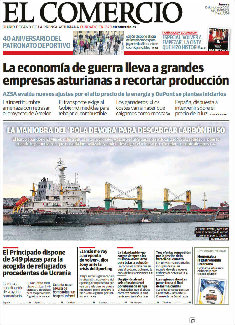 Portada de El Comercio - Gijón (España)