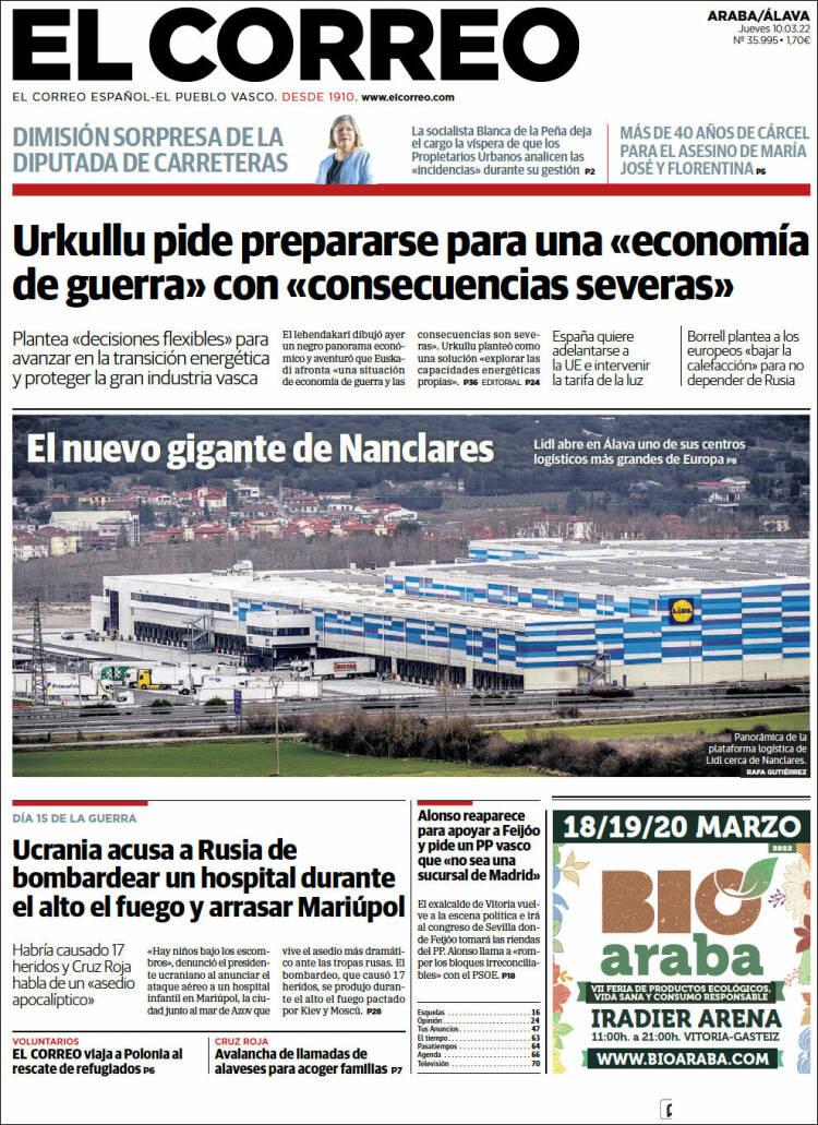 Portada de El Correo - Álava (España)