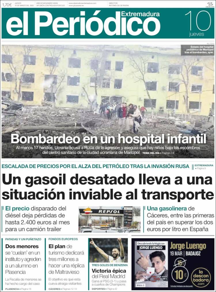 Portada de El Periódico de Extremadura (España)