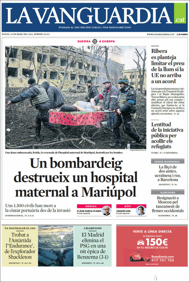 Portada de La Vanguardia (España)