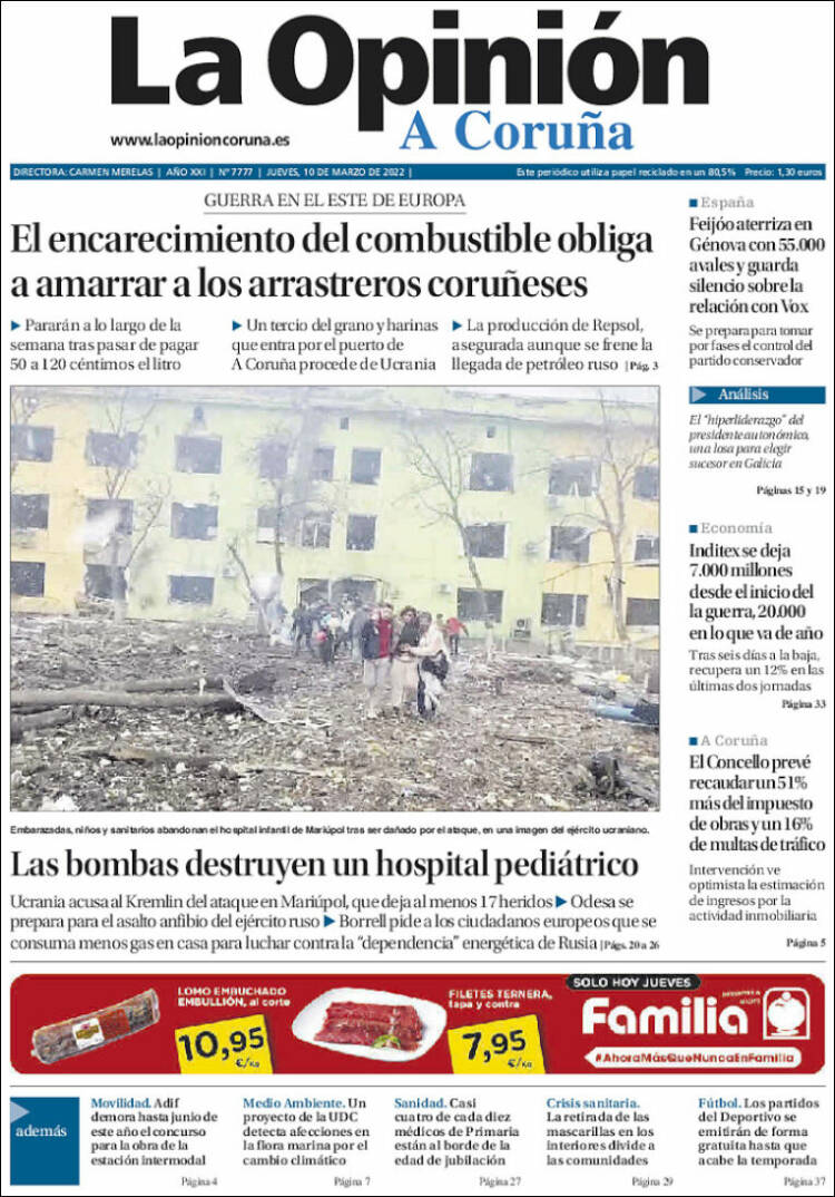 Portada de La Opinión de A Coruña (España)