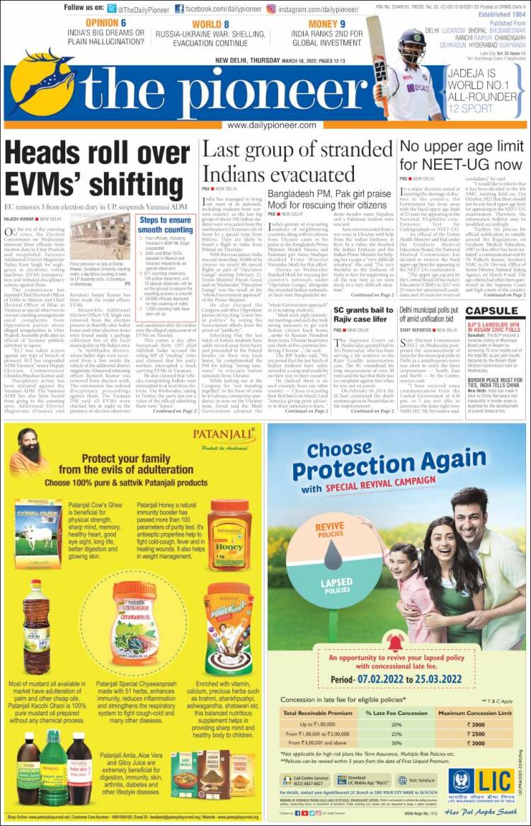 Portada de The Pioneer (India)