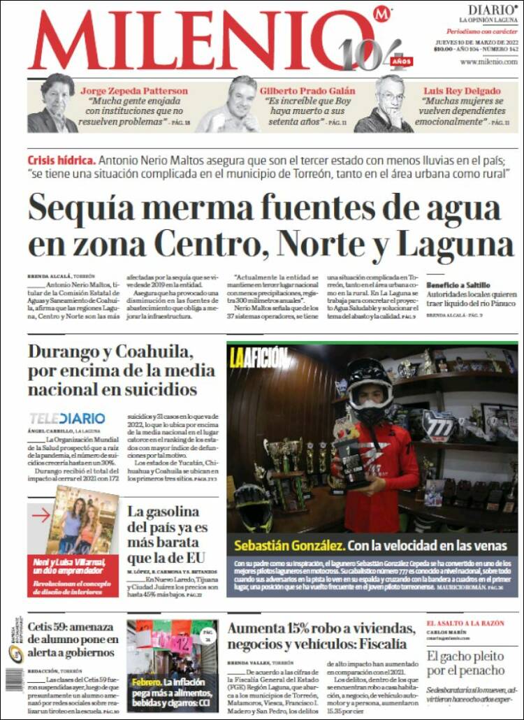 Portada de Milenio - Laguna (M&eacute;xico)