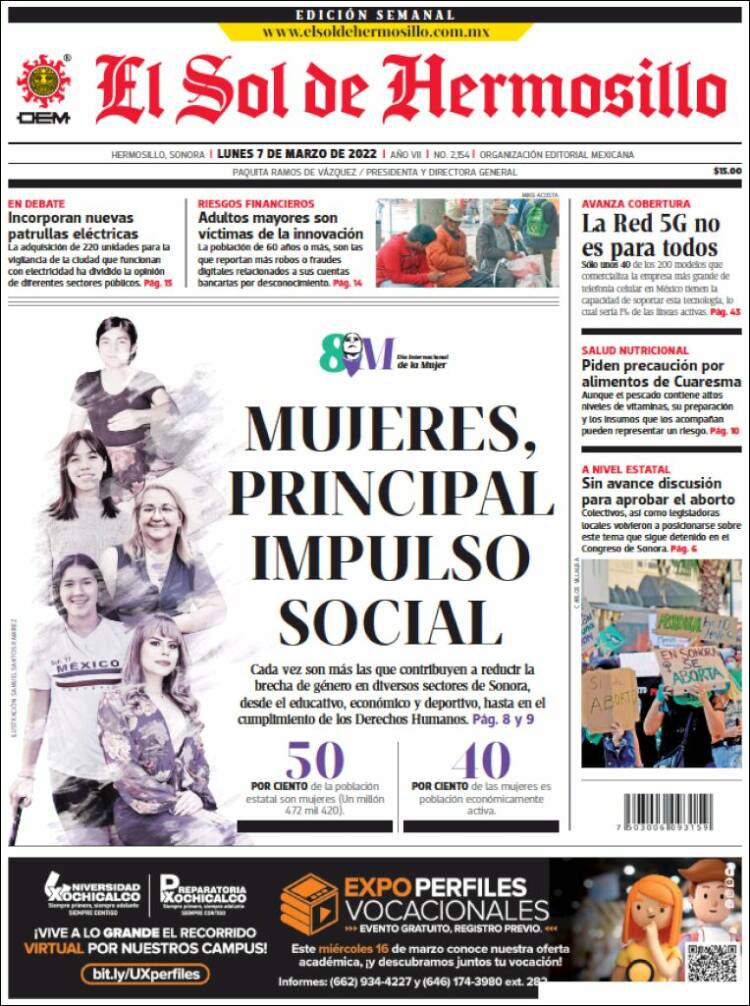 Portada de El Sol de Hermosillo (M&eacute;xico)