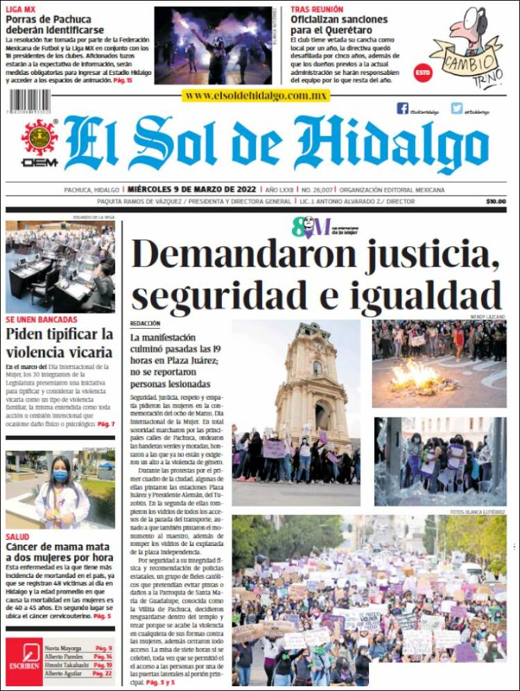 Portada de El Sol de Hidalgo (M&eacute;xico)