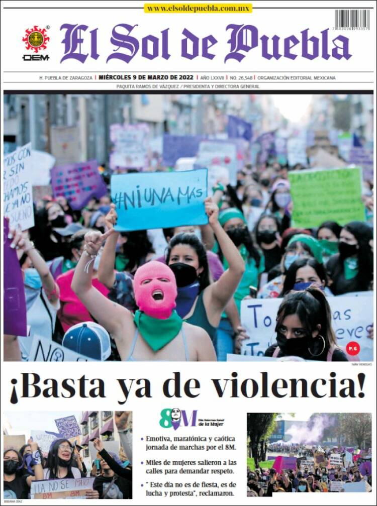 Portada de El Sol de Puebla (M&eacute;xico)