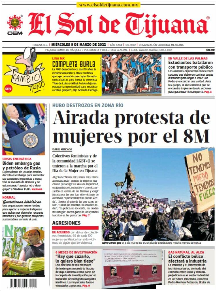 Portada de El Sol de Tijuana (M&eacute;xico)