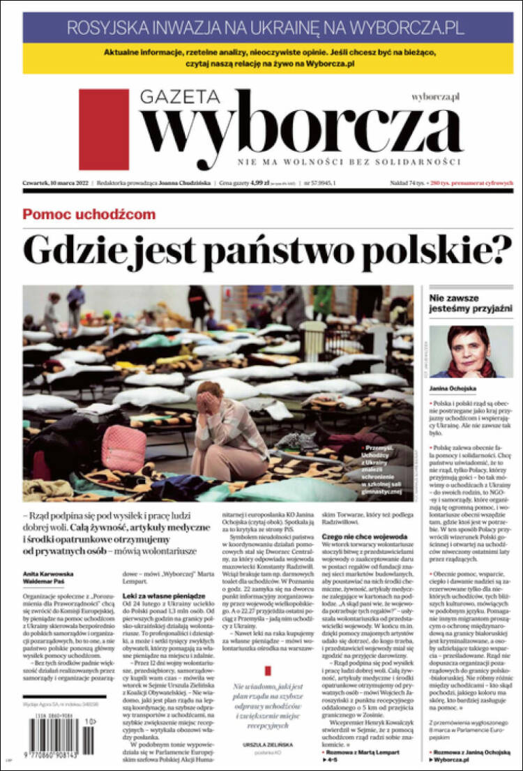 Portada de Gazeta Wyborcza (Polonia)