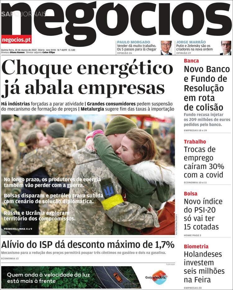 Portada de Jornal de Negócios (Portugal)