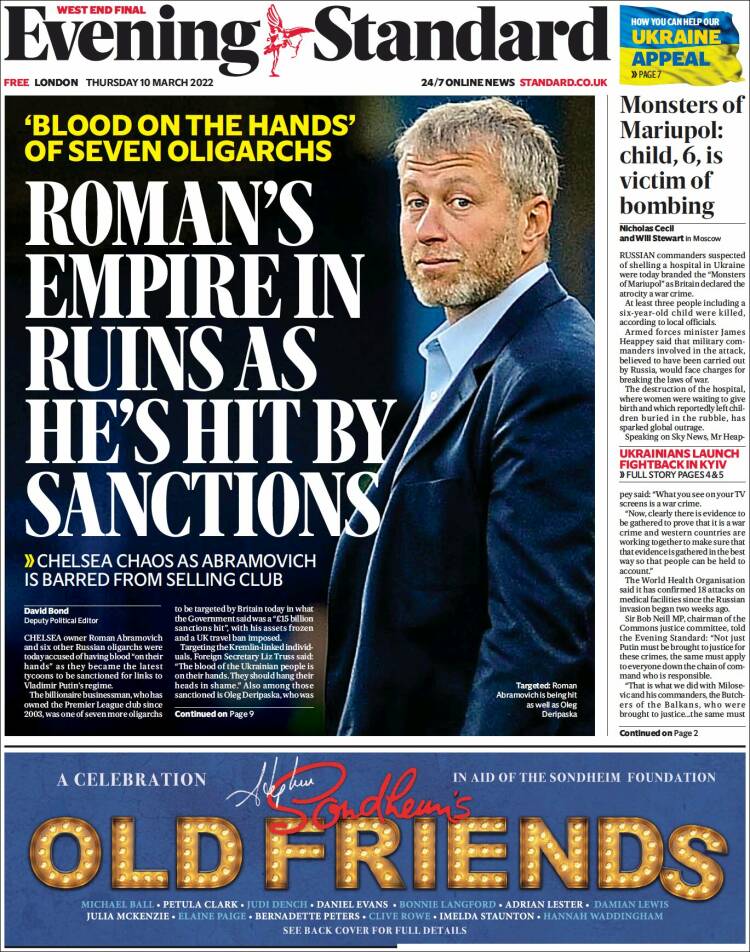 Portada de Evening Standard (Reino Unido)