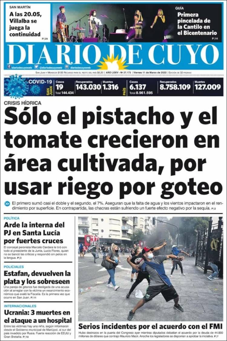 Portada de Diario de Cuyo (Argentina)