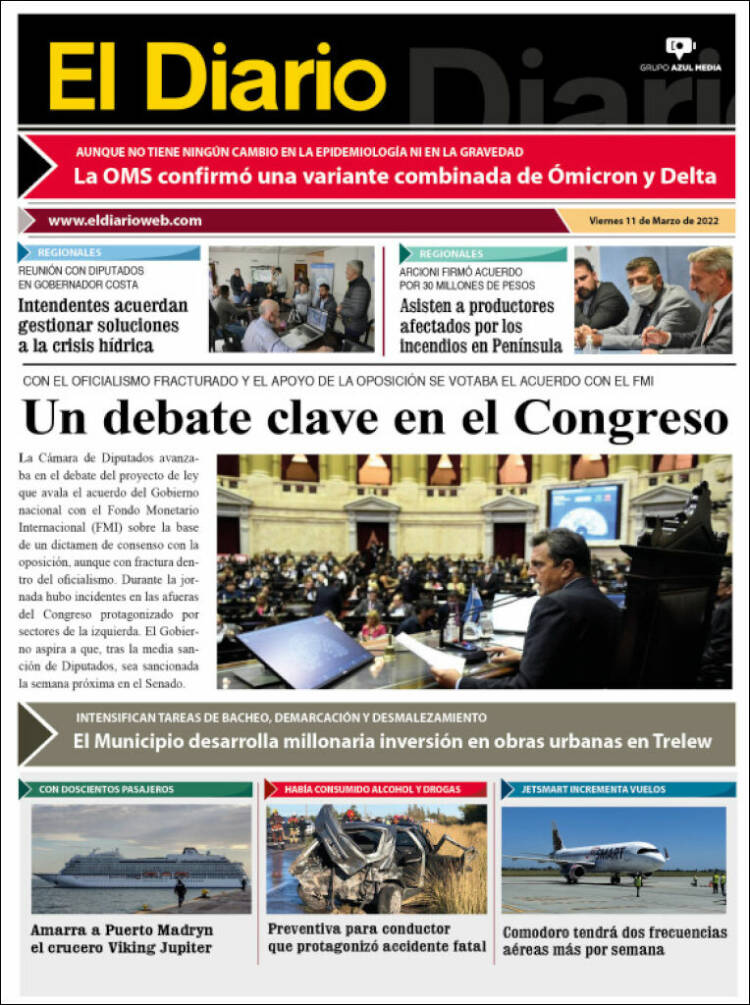 Portada de El Diario de Madryn (Argentina)