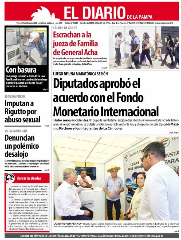 Portada de Diario de La Pampa (Argentina)