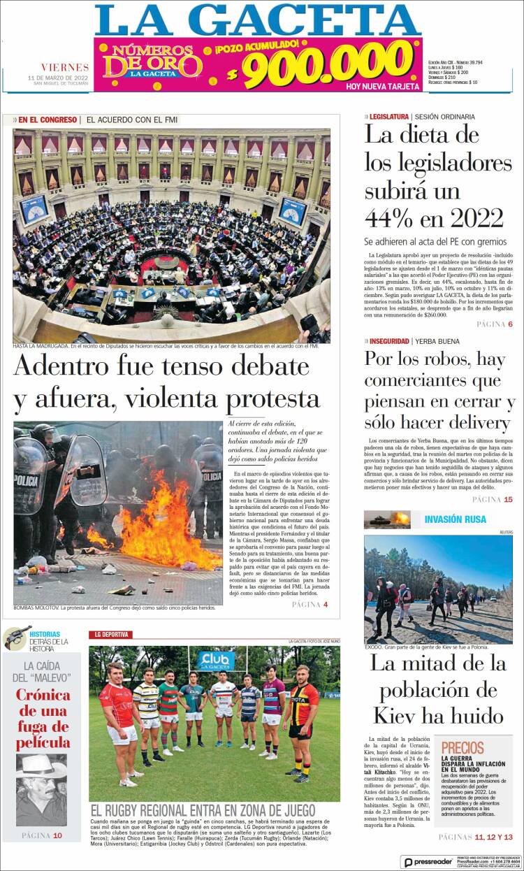 Portada de La Gaceta (Argentina)