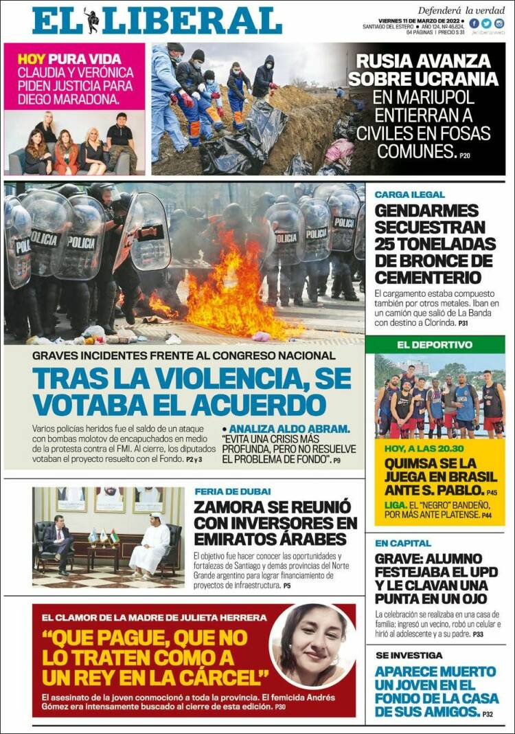 Portada de Diario El Liberal (Argentina)