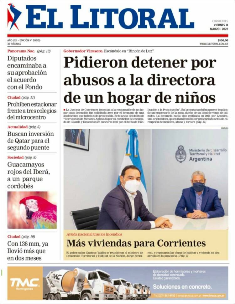 Portada de El Litoral Corrientes (Argentina)