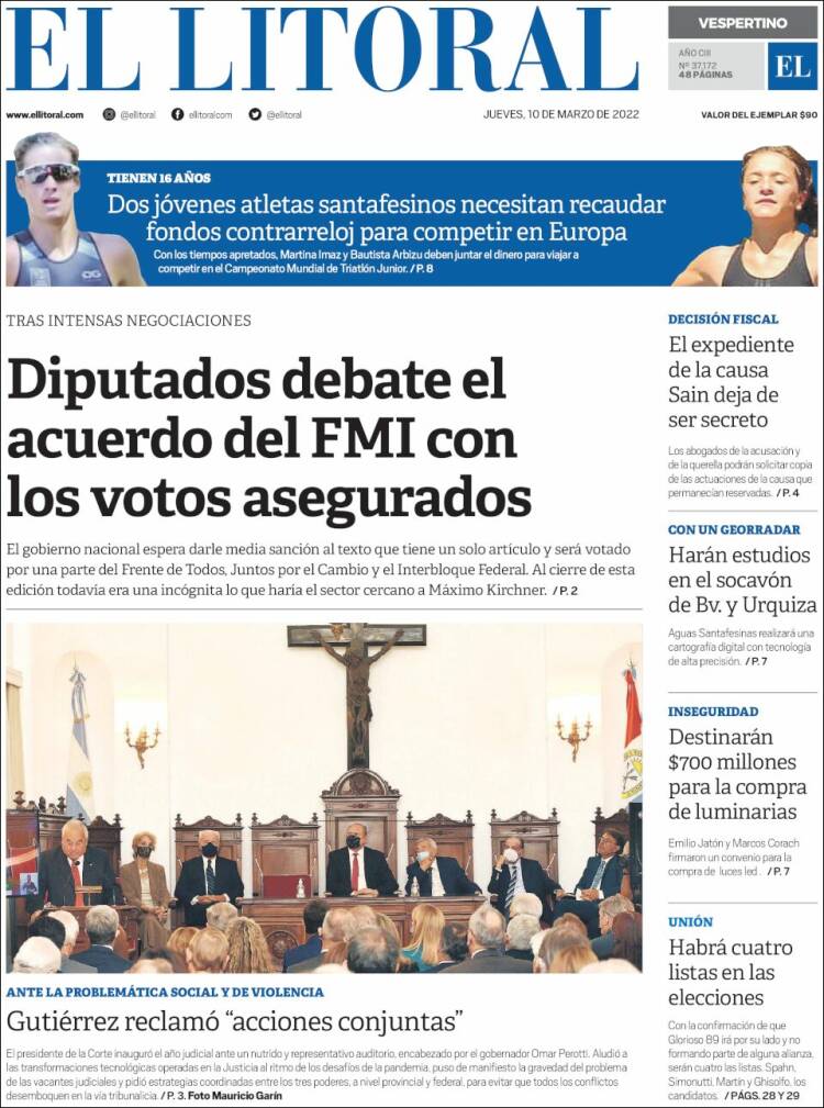 Portada de Diario El Litoral (Argentina)