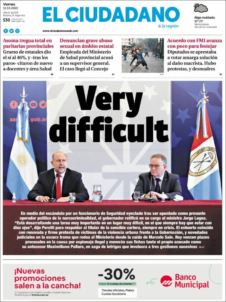 Portada de Diario El Ciudadano (Argentina)