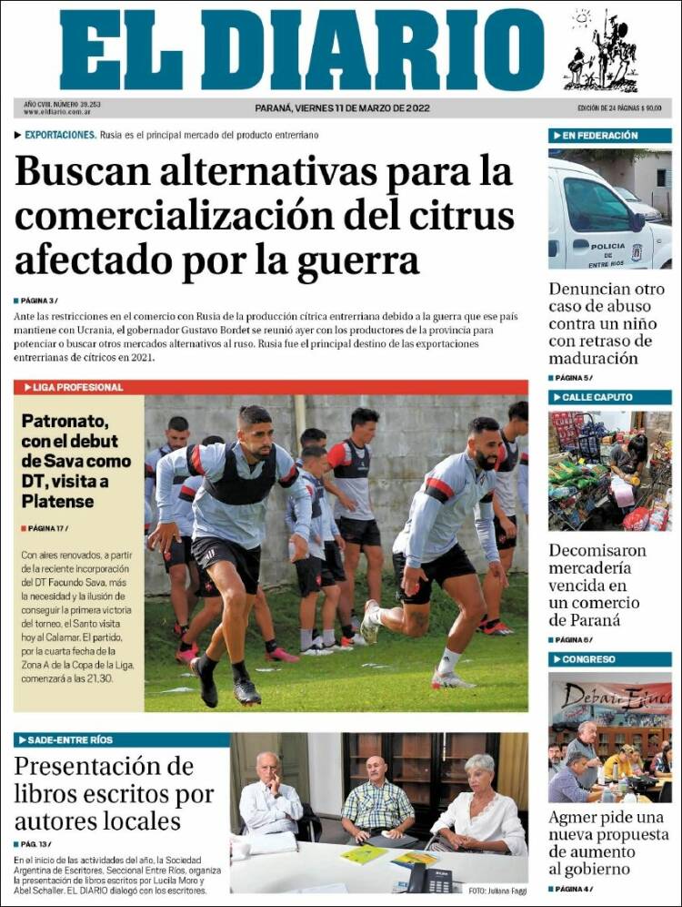 Portada de El Diario de Paraná (Argentina)