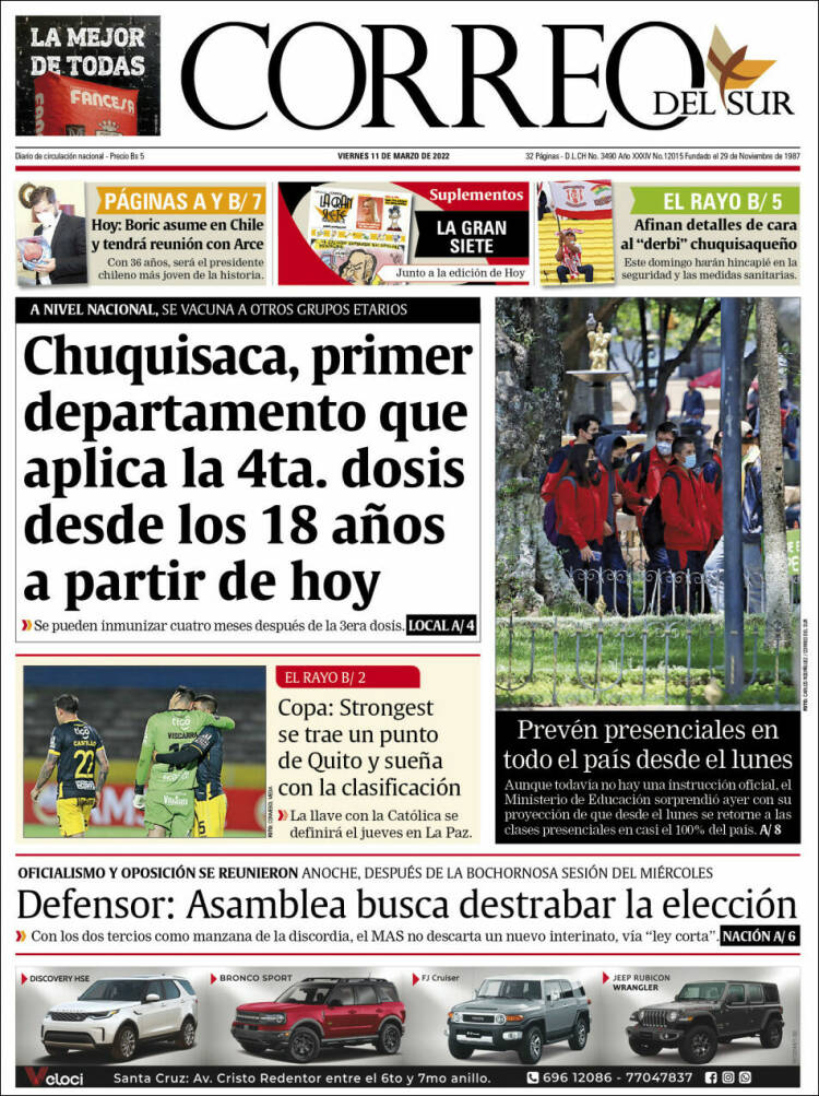 Portada de Correo Sur (Bolivia)