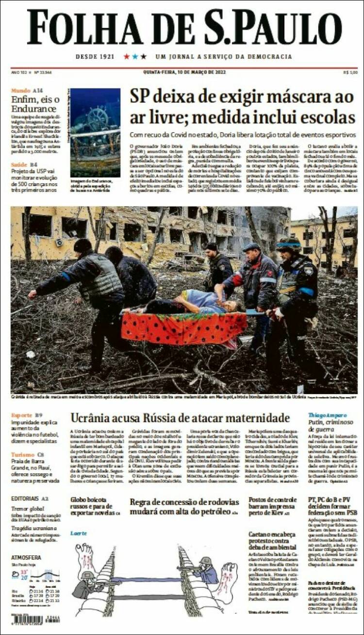 Portada de Folha de São Paulo (Brasil)